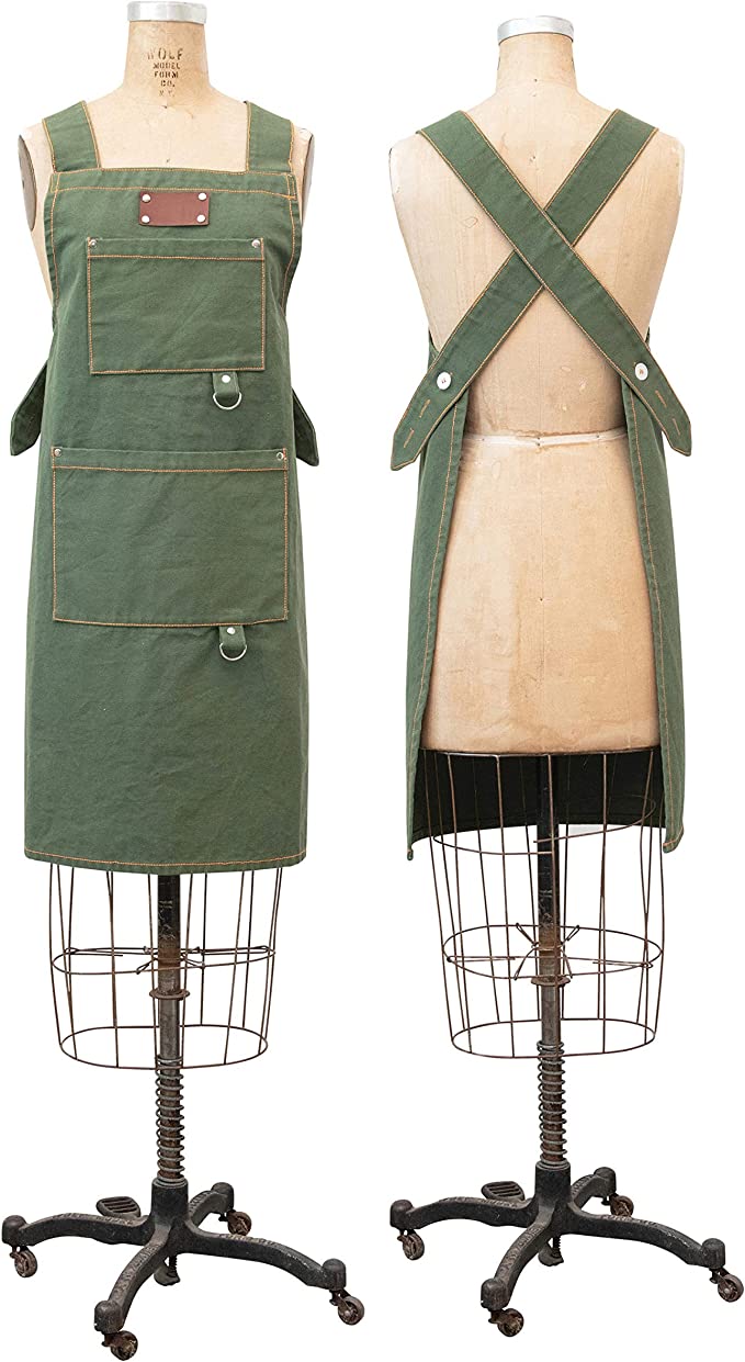 Cross Back Apron with Pockets and Rivets